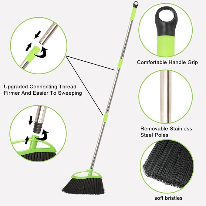 Soft Bristles Green Angle Broom Long Handle Indoor Broom - Image 4