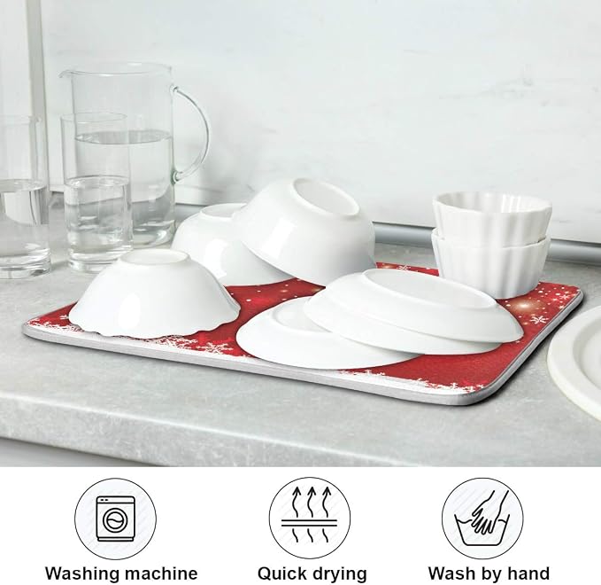 Christmas White Snowflake On Red Background Dish Drying Mat 16x18 inch Dish - Image 7