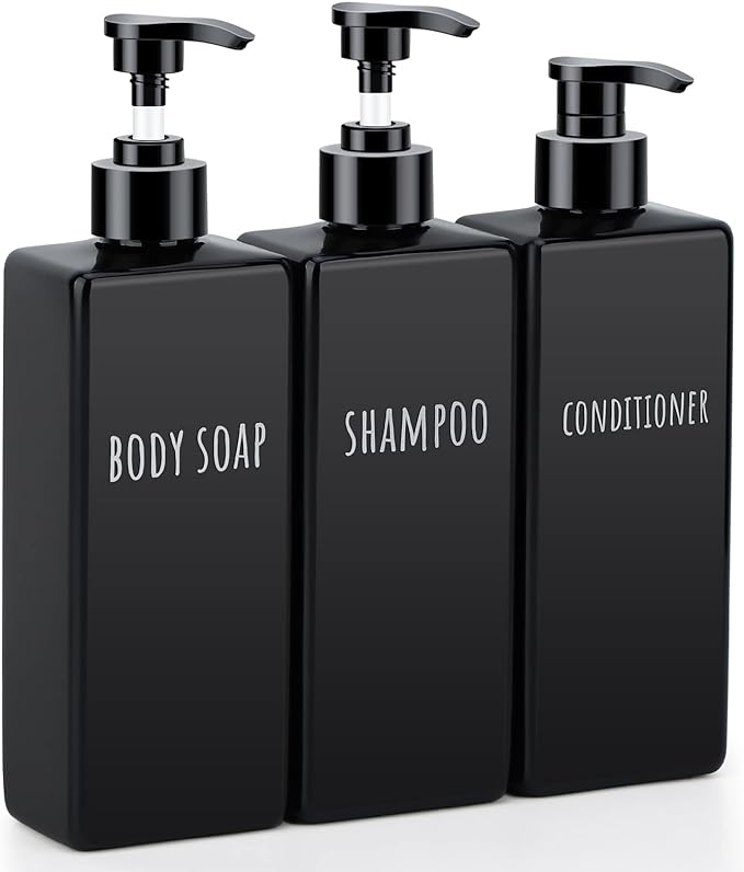 Segbeauty Plastic Square Soap Dispenser Black, 500ml Empty Reusable Pump Bottle by Segbeauty