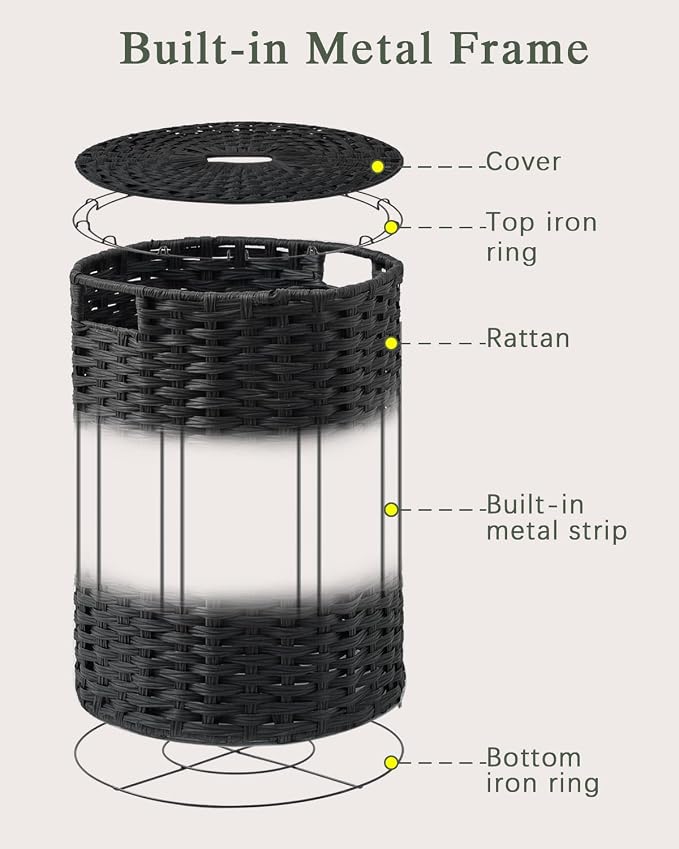 Laundry Basket with Lid Round Rattan Laundry Hamper with Lid and Handles 29.1 - Image 8