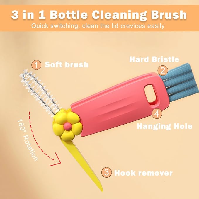 FANTEXY 3 in 1 Cup Lid Cleaning Brush Set, 3 Pieces Multifunctional Bottle - Image 5