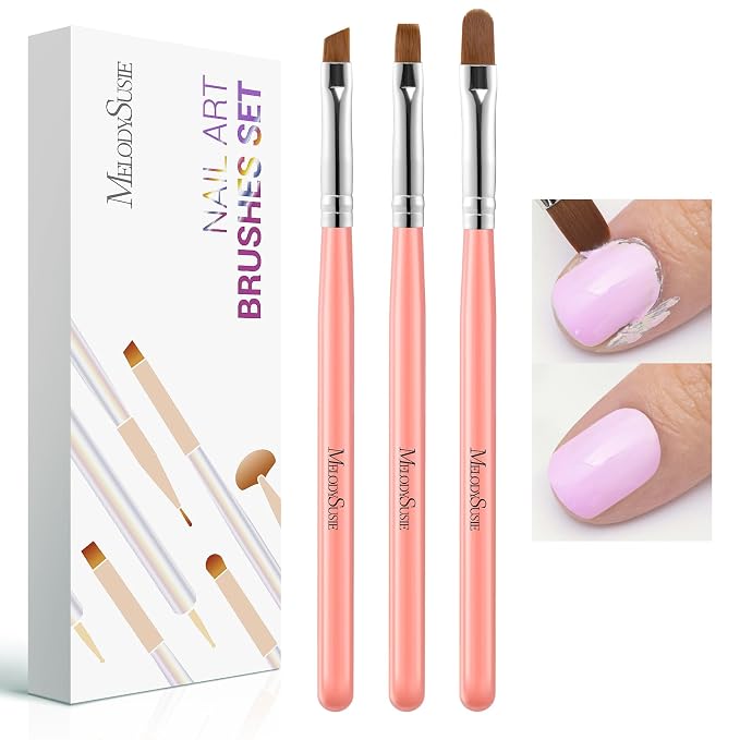 MelodySusie 3Pcs Nail Art Clean Up Brushes, Flat/Oval/Angled Gel Nail Brushes by MelodySusie