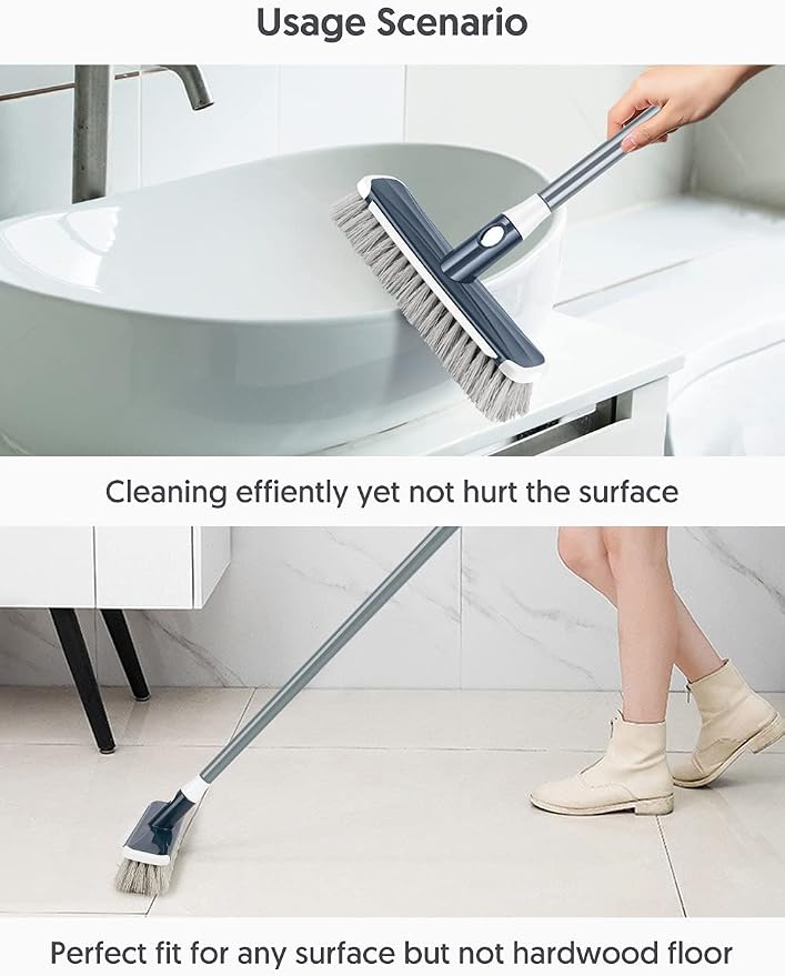 Floor Scrubber with Long Handle, 2 in 1 Scrubbing Brush Stiff Bristle Shower - Image 7