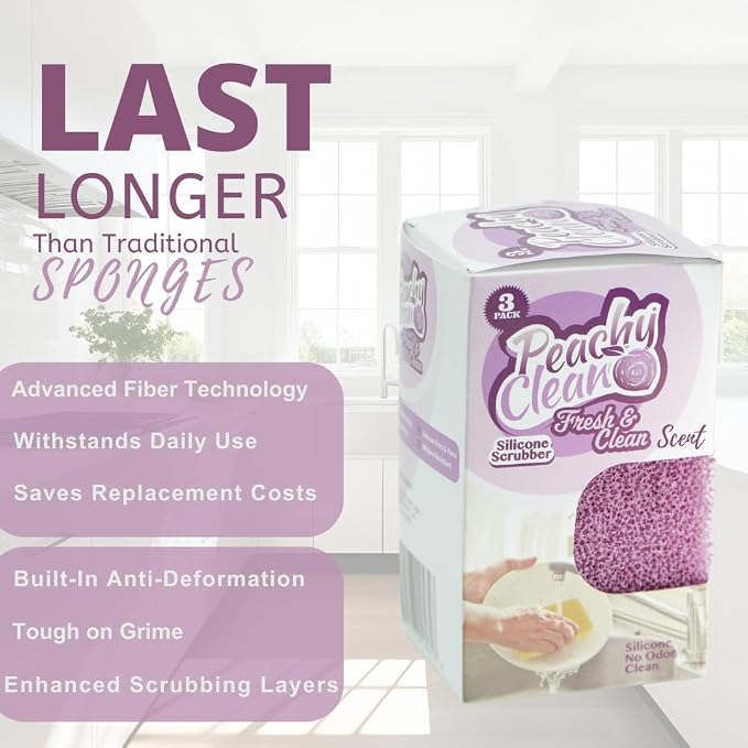 Peachy Clean Silicone Dish Sponge Scrubbers, Fresh & Clean Scent, Non-Scratch - Image 4