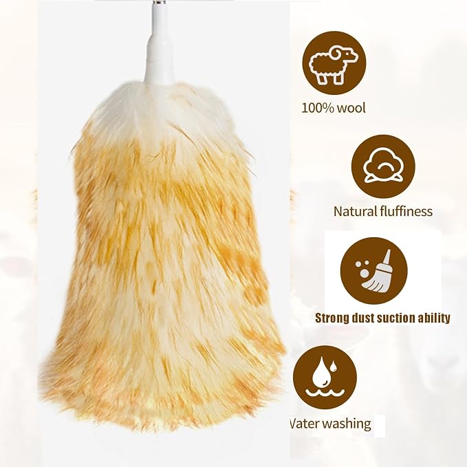 Lambswool Feather Duster with Extension Pole up to 85inch, Extendable Feather - Image 3