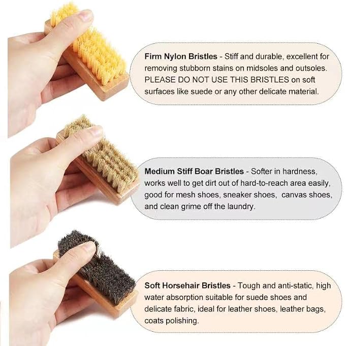 Shoe Cleaning Brush Set with Nylon, Boar and Horsehair Bristles, Wooden Sneaker - Image 4