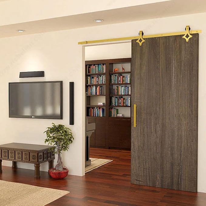 Rio Salto Gold Barn Door Hardware Kit 72" Adjustable Length 6FT Track, Diamond - Image 4