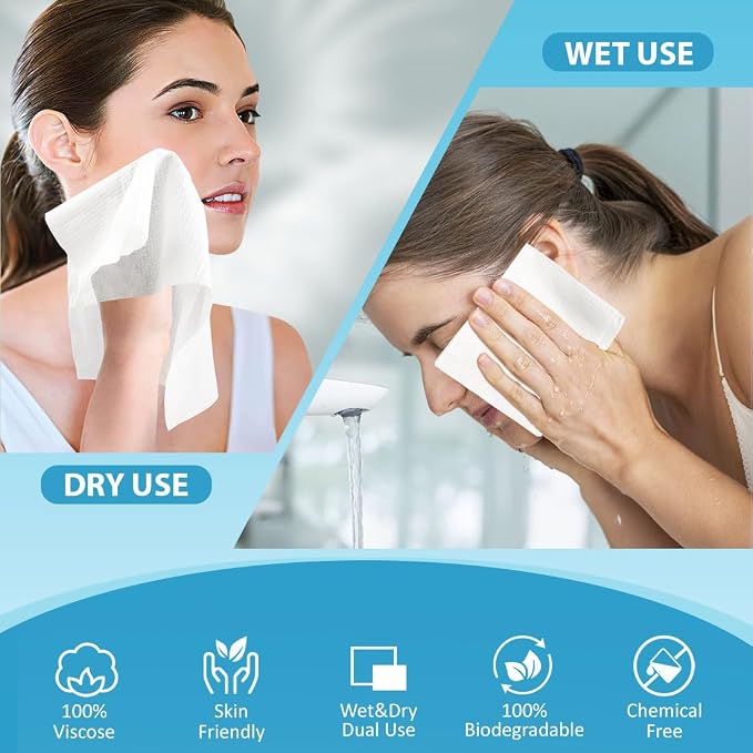 HOMEXCEL Face Towels 50 Count, Disposable Makeup Remover Wipes, Super Soft - Image 2