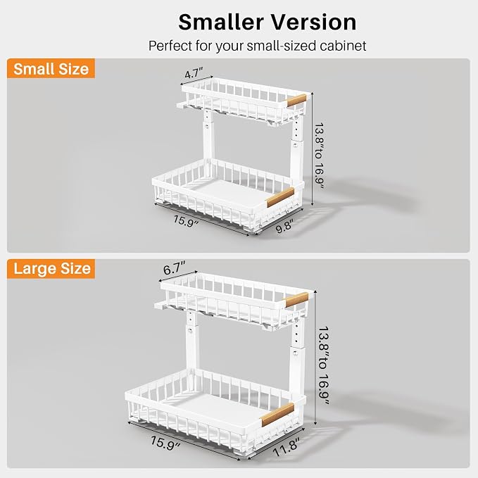 PXRACK 1 Pack Under Sink Organizer, Adjustable Height, 2 Tier Pull Out Under - Image 2