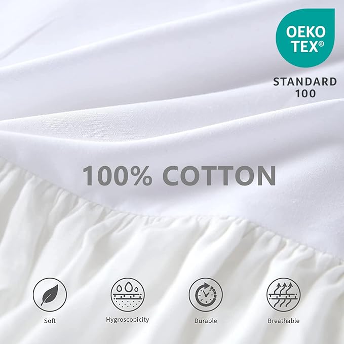 BISELINA White Ruffled Bed Skirt 22-Inch Tailored Drop Cotton Voile Dust Ruffle Soft Cozy Elegant Luxurious Bedding (22" King, White)