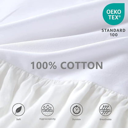 BISELINA White Ruffled Bed Skirt 22-Inch Tailored Drop Cotton Voile Dust Ruffle Soft Cozy Elegant Luxurious Bedding (22" King, White)
