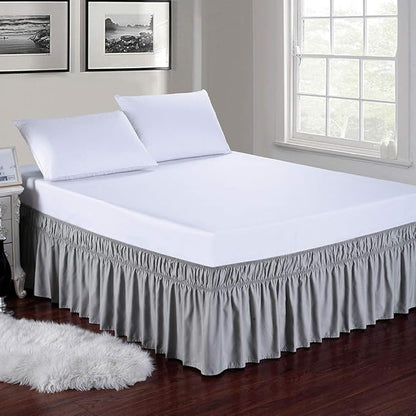 MEILA Wrap Around Bed Skirt Three Fabric Sides Elastic Dust Ruffled 18 Inch Tailored Drop,Easy to Install Fade Resistant-Grey, Twin/Full