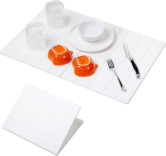 Large Stone Drying Mat for Kitchen Counter, 24x16 Foldable Self Stone Dish by Home+Greats