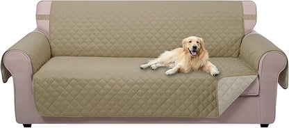 U-NICE HOME Large Sofa Cover Reversible Couch Cover for Dogs with Elastic Straps Water Resistant Furniture Protector for Pets Couch Cover for 4 Cushion Couch (Oversized Sofa, Light Camel/Beige)