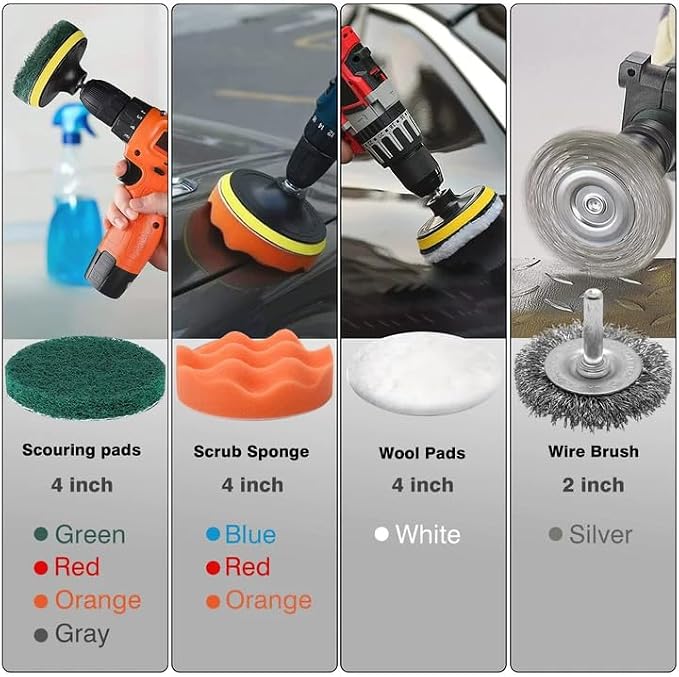 30 Piece Drill Brush Attachments Set, Scrub Pads & Sponge & Wire Brush - Image 4