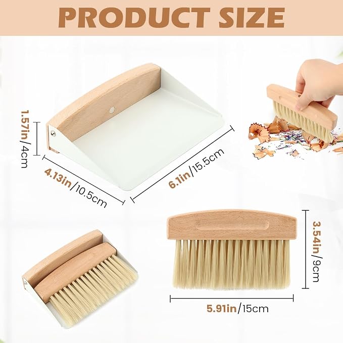 Mini Dustpan and Brush Set, Small Beechwood Dust Pan and Brush Set, Portable - Image 2