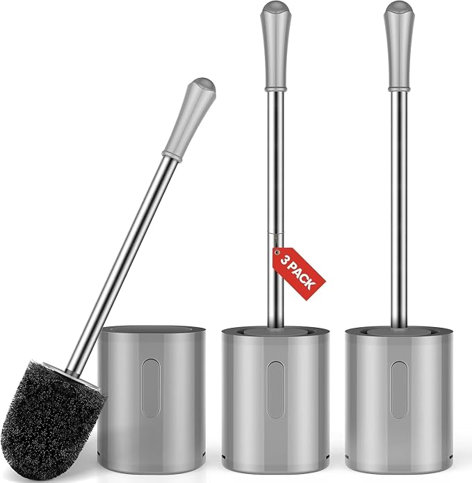 Toilet Brush and Holder, 3 Pack Compact Size Toilet Bowl Brush by AONEZ