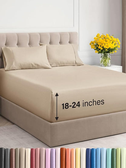 Extra Deep Twin XL Sheet Set - 4 Piece Breathable & Cooling Sheets - Hotel Luxury Bed Sheets Set - Easy & Secure Fit - Soft, Wrinkle Free & Comfy Sheets Set - Cream Sheet Set with Extra Deep Pockets