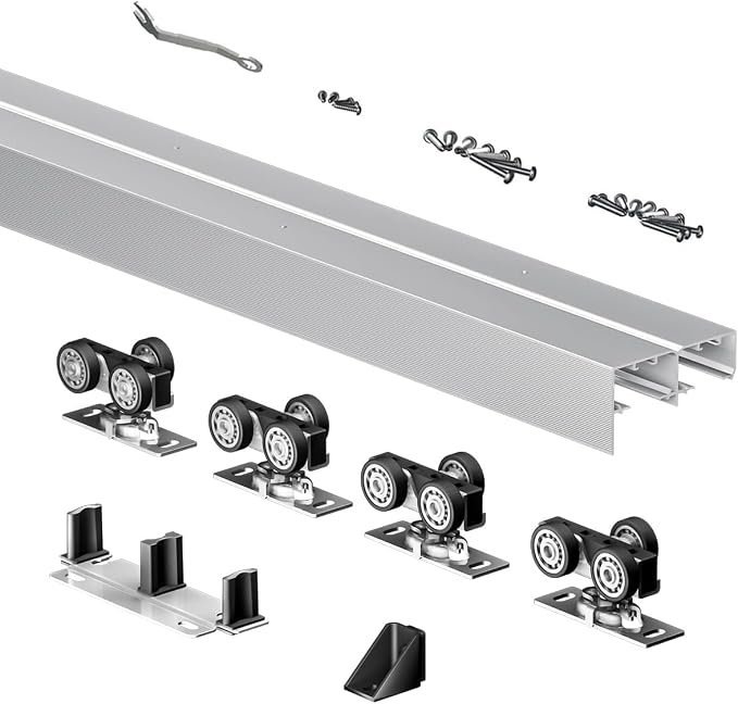 Heavy Duty Bypass Sliding Closet Door Track Hardware 96", 8 FT Aluminium Pocket by SongYung