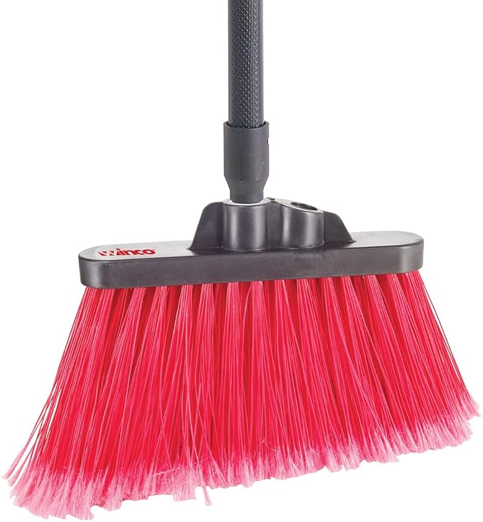 Winco Angled Broom with 48" Fiberglass Handle, Flagged Bristles - Image 2