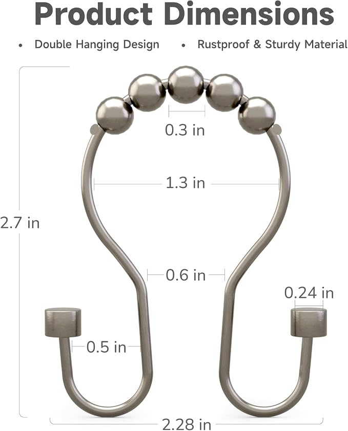 Shower Curtain Hooks, Shower Curtain Rings Rust Proof Double Hook Shower - Image 4