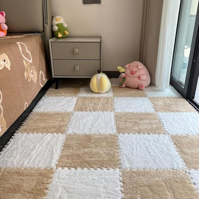 12Pcs Interlocking Carpet Tiles, Fluffy Play Mat Floor Tiles Thick Padded by Unknown