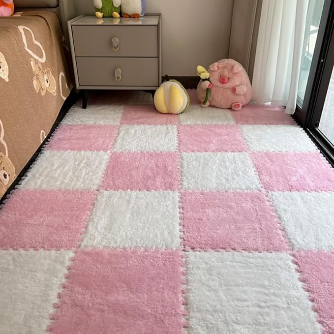 12Pcs Interlocking Carpet Tiles, Fluffy Play Mat Floor Tiles Thick Padded by Unknown