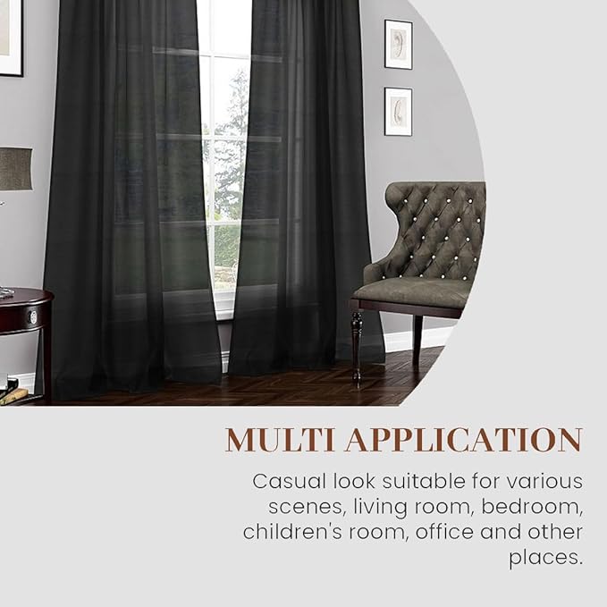 Dreaming Casa Black Sheer Curtains 96 Inches Long, Rod Pocket & Back Tab Light Filtering Textured Sheers for Living Room Bedroom, 2 Panels, Each 52" W x 96" L