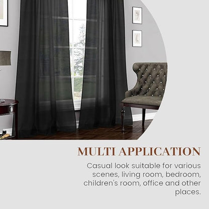 Dreaming Casa Black Sheer Curtains 96 Inches Long, Rod Pocket & Back Tab Light Filtering Textured Sheers for Living Room Bedroom, 2 Panels, Each 52" W x 96" L