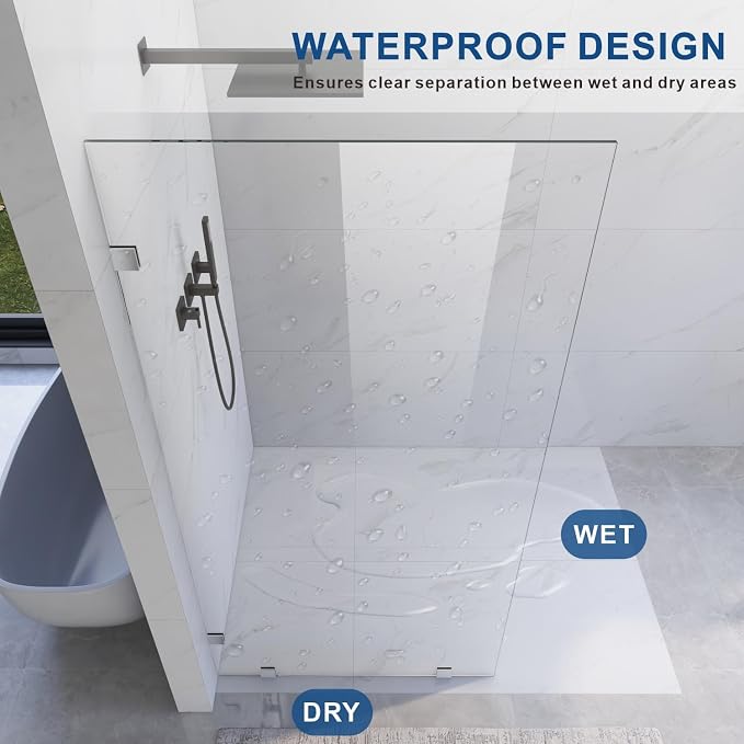 36" W ×80" H Shower Glass Panel, Frameless Fixed Glass Shower Panel - Image 5