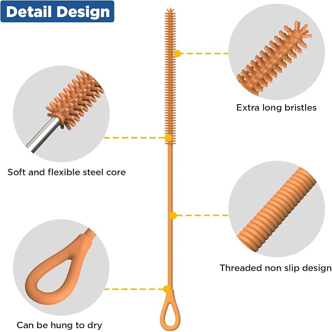 YOTIME Silicone Straw Cleaner Brush, Non-slip Handle Soft and Bendable - Image 3