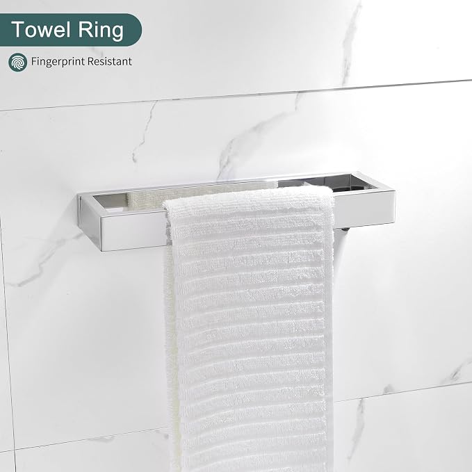 TNOMS 4-Pieces Bathroom Hardware Set, Polished Chrome Towel Bar Set, Wall - Image 3