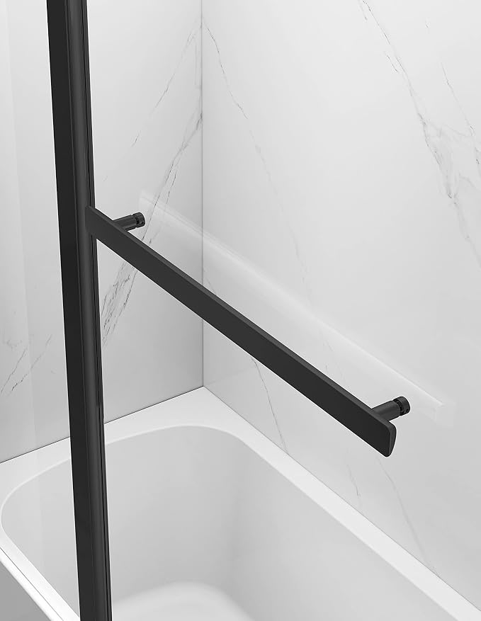 Sunrosa Pivot Matte Black Bathtub Door, Frameless Tempered Glass Bifold Shower - Image 2