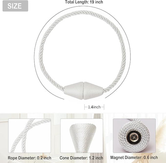 Magnetic Curtain Tiebacks 2 Pack Outdoor Rope Curtain Tie Backs Decorative - Image 2