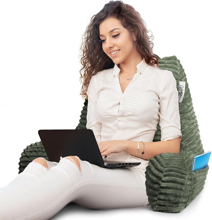 Hearth & Harbor Reading Pillow for Bed Adult – Back Pillow for Sitting in Bed, Standard Bed Pillows for Sitting Up in Bed, Foam Bed Chair Pillow, Olive Green Bed Rest Pillow
