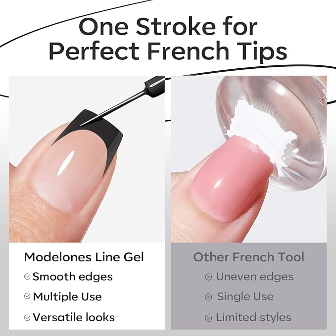 modelones Black French Tip Liner Gel Polish, 15 ML All Black Classic Color Nail - Image 7