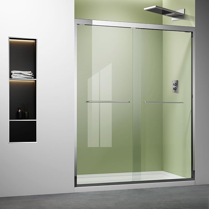 Chrome Glass Shower Door, Waterproof Design Double Sliding Stainless Steel by Glazenclos