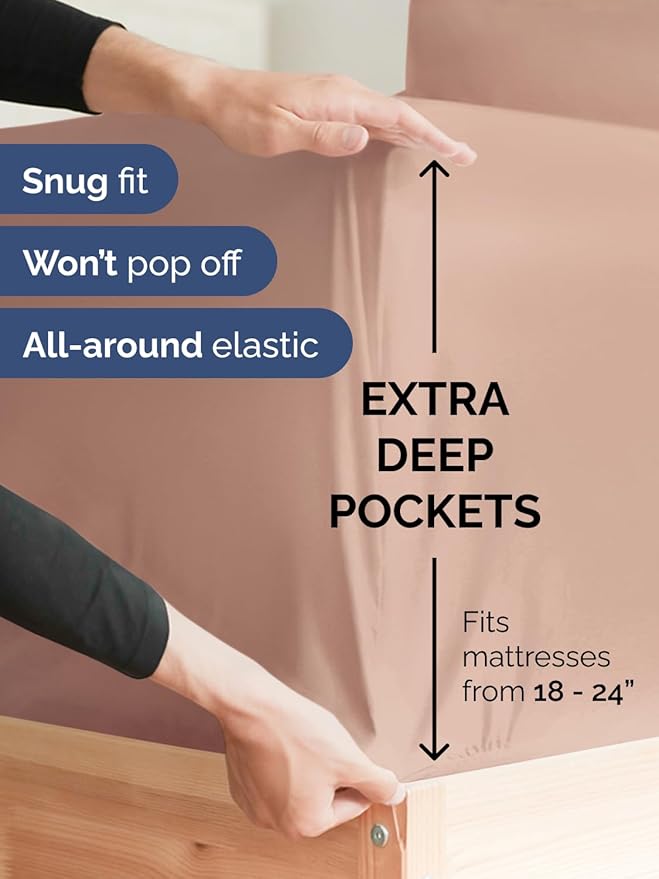 Extra Deep Pocket King Sheets - 4 Piece Breathable & Cooling Bed Sheets - Hotel Luxury Bed Sheet Set - Soft, Wrinkle Free & Comfy - Easily Fits Extra Deep Mattresses - Deep Pocket Mauve Sheets Set
