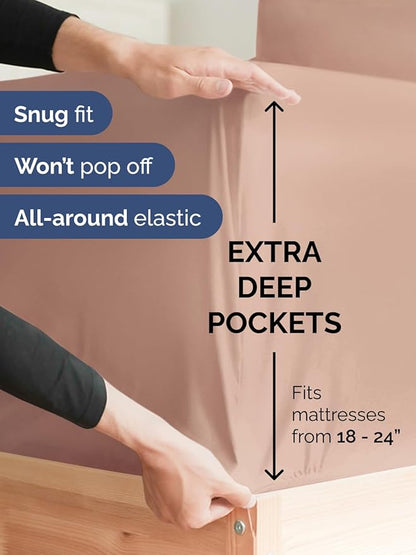 Extra Deep Pocket King Sheets - 4 Piece Breathable & Cooling Bed Sheets - Hotel Luxury Bed Sheet Set - Soft, Wrinkle Free & Comfy - Easily Fits Extra Deep Mattresses - Deep Pocket Mauve Sheets Set