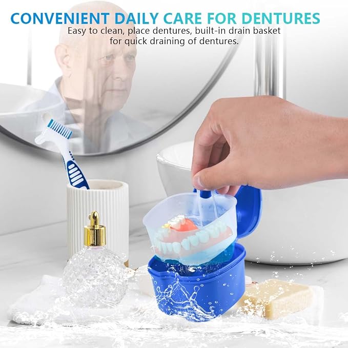 Blue Denture Bath Case Cup Box Holder Storage Container - Image 4