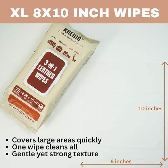 3in1 Leather Wipes 150 XL Count, Condition & Restore Shine, Extra-Large 8"x10" - Image 5