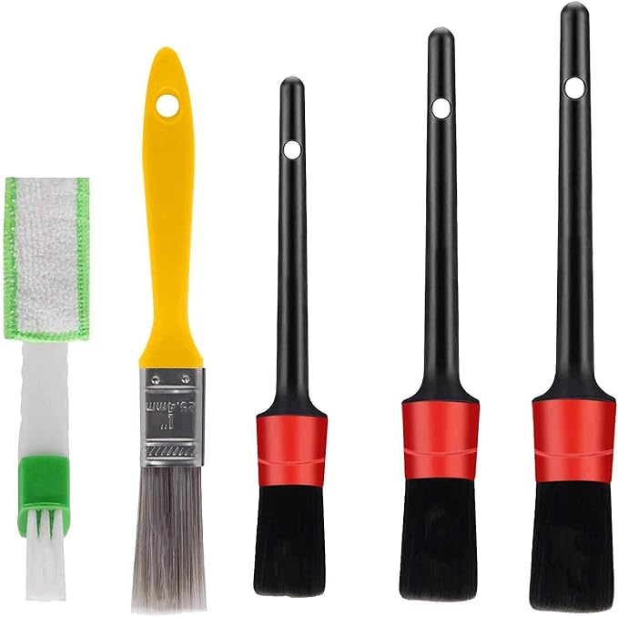 5pcs Auto Car Detailing Brush Set Car Interior Cleaning Kit Includes 3 Hair by Amaping