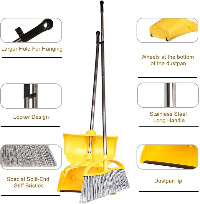 Long Handle Heavy Duty Broom and Dustpan Set, Outdoor and Commercial Upright - Image 7