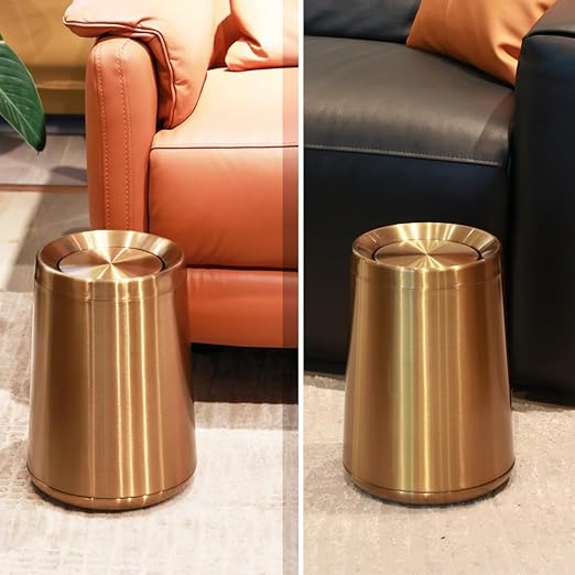 10 L/2.6Gallen, Swing Lid Gold Brass Trash Can, Brushed Nickel Garbage Can - Image 5