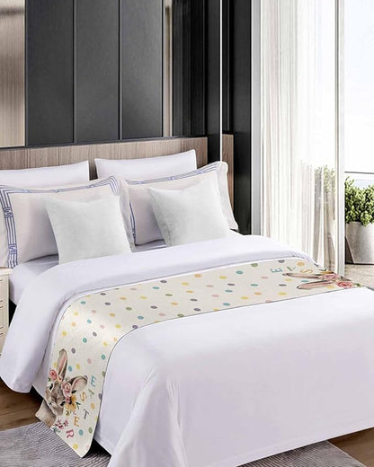 Spring Easter Farm Rabbit Flower Bed Runners for Bedroom Hotel,Decorative Bedding Scarf Colorful Quote Dot on Linen Bed End Blanket Bedding Runner Scarves for Twin Size Bed,71x20in