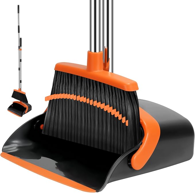 Broom and Dustpan Set, 55-in Long Adjustable Handle Broom by EZKEY