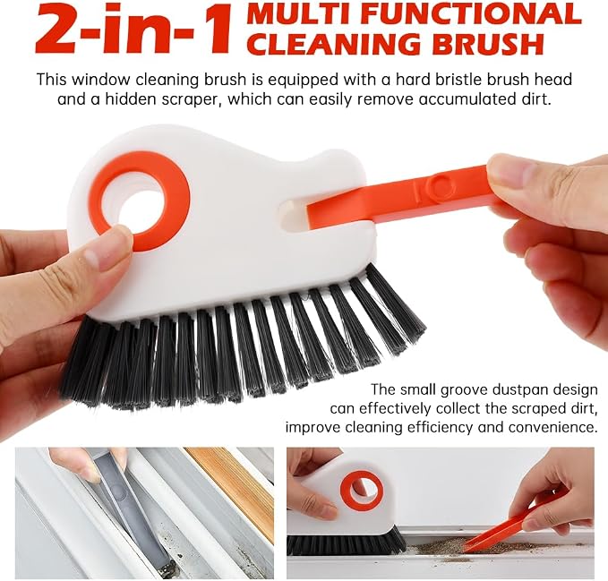 2Pcs Window Track Cleaner with Hard Bristle Brush & Scraper, 2-in-1 Groove - Image 4