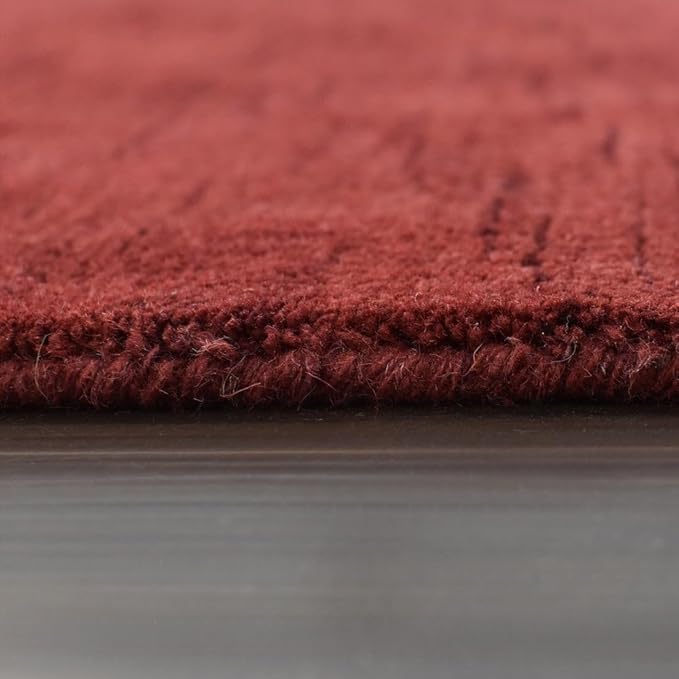 Hand Knotted Loom Wool ECO-Friendly Area Rugs - 6'x6', Octagon, Red Color, Solid Plain Design, High Pile Thick Handmade Anti Skid Area Rugs for Living Room, Bed Room (L00111)