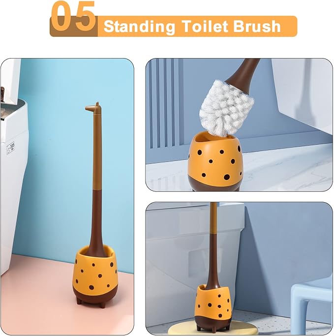 Toilet Brush Giraffe Shape, Cute Shape Look, PP Bristles Round Brush, Compact - Image 6