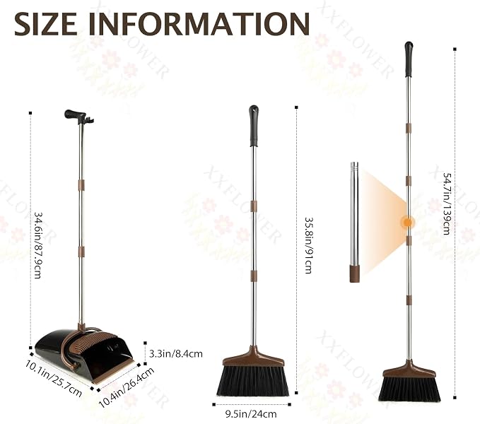 Broom and Dustpan Set with Long Handle, Light Weight Stainless Steel Poles - Image 2
